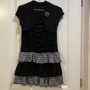 Black rose dress with faux cardigan
